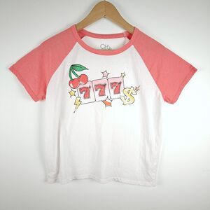 Chaser Lucky 7’s Raglan Tee Women’s Graphic Contrast Sleeve Crop T-Shirt Size M